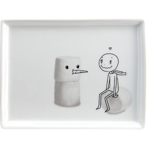 CB2 Oliver Marshmallow Snowgirl Appetizer Snack Plate Ceramic Crate Barrel 2014 - Picture 1 of 5
